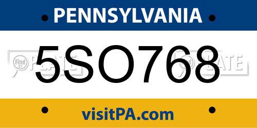 5SO768 Pennsylvania License Plate