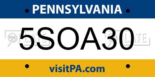 5SOA30 Pennsylvania License Plate