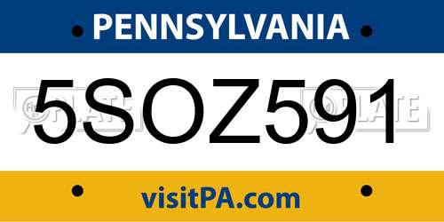 5SOZ591 Pennsylvania License Plate