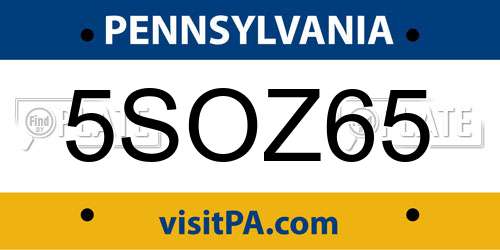 5SOZ65 Pennsylvania License Plate