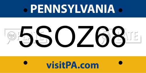 5SOZ68 Pennsylvania License Plate
