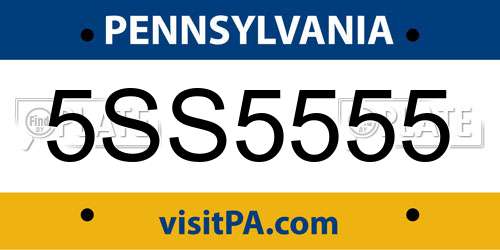 5SS5555 Pennsylvania License Plate