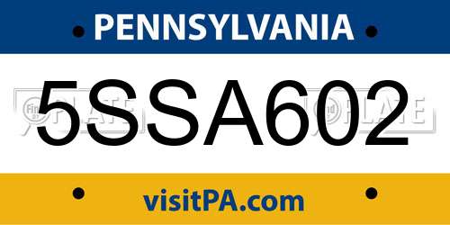 5SSA602 Pennsylvania License Plate