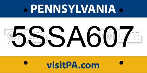 5SSA607 Pennsylvania License Plate