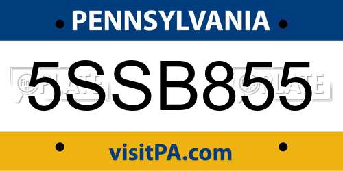 5SSB855 Pennsylvania License Plate
