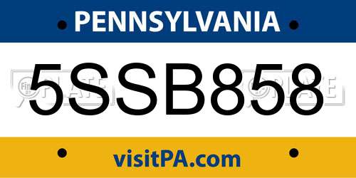 5SSB858 Pennsylvania License Plate