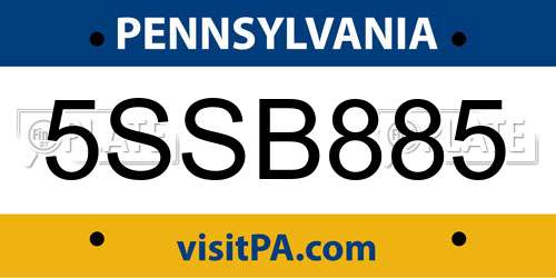5SSB885 Pennsylvania License Plate