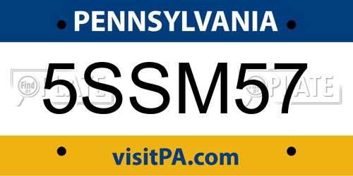 5SSM57 Pennsylvania License Plate