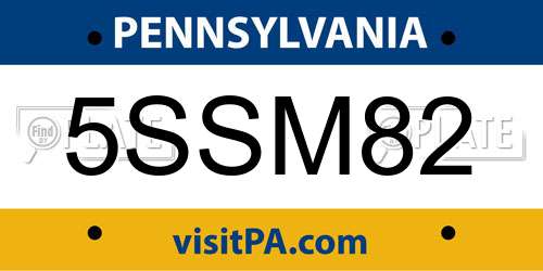 5SSM82 Pennsylvania License Plate