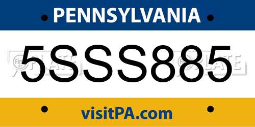 5SSS885 Pennsylvania License Plate