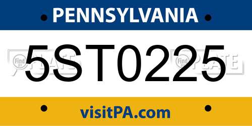 5ST0225 Pennsylvania License Plate