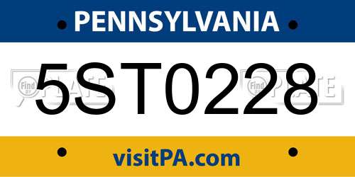 5ST0228 Pennsylvania License Plate