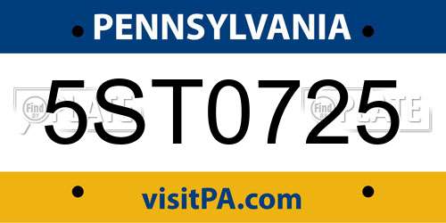 5ST0725 Pennsylvania License Plate