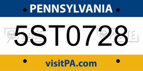 5ST0728 Pennsylvania License Plate