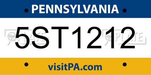 5ST1212 Pennsylvania License Plate