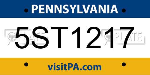5ST1217 Pennsylvania License Plate