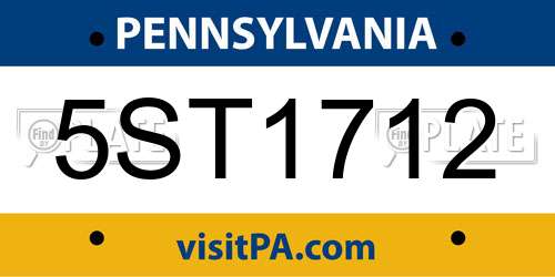 5ST1712 Pennsylvania License Plate