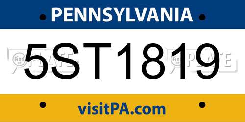 5ST1819 Pennsylvania License Plate
