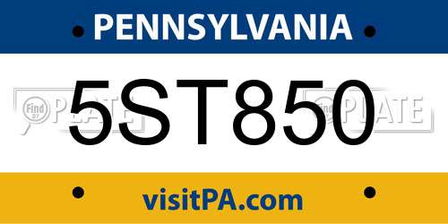 5ST850 Pennsylvania License Plate