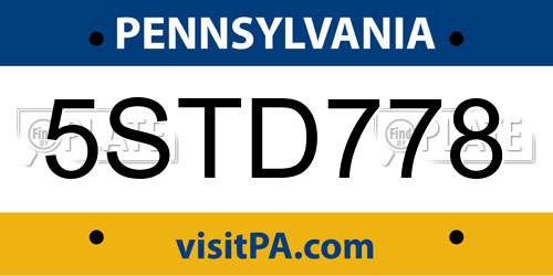 5STD778 Pennsylvania License Plate