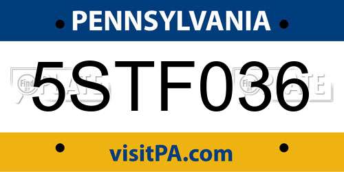 5STF036 Pennsylvania License Plate