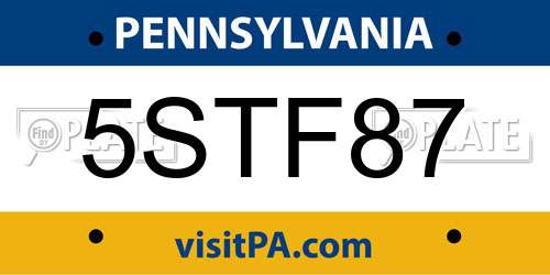 5STF87 Pennsylvania License Plate
