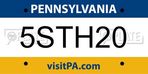 5STH20 Pennsylvania License Plate