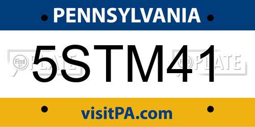 5STM41 Pennsylvania License Plate