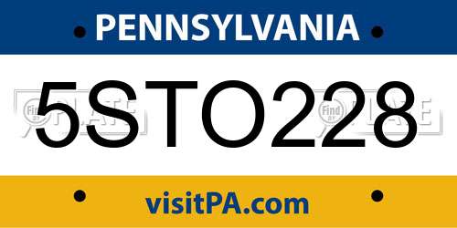 5STO228 Pennsylvania License Plate