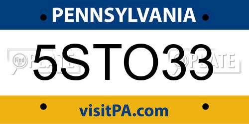 5STO33 Pennsylvania License Plate