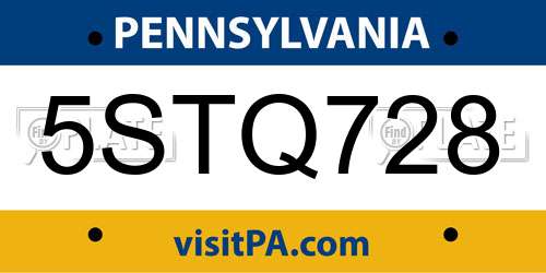 5STQ728 Pennsylvania License Plate