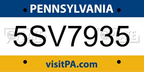 5SV7935 Pennsylvania License Plate