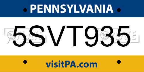 5SVT935 Pennsylvania License Plate