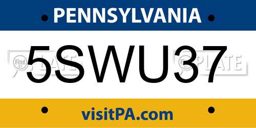 5SWU37 Pennsylvania License Plate