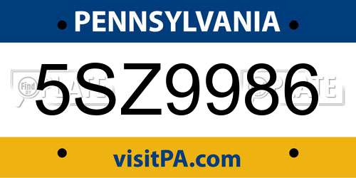 5SZ9986 Pennsylvania License Plate