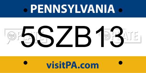 5SZB13 Pennsylvania License Plate