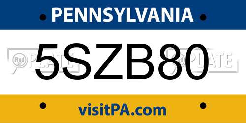 5SZB80 Pennsylvania License Plate