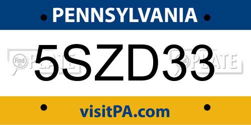 5SZD33 Pennsylvania License Plate
