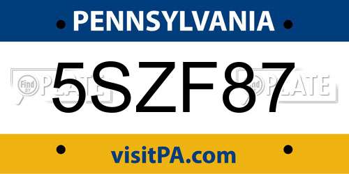 5SZF87 Pennsylvania License Plate