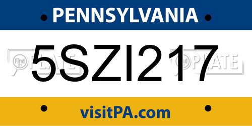 5SZI217 Pennsylvania License Plate