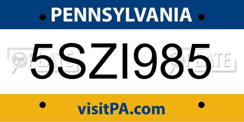5SZI985 Pennsylvania License Plate