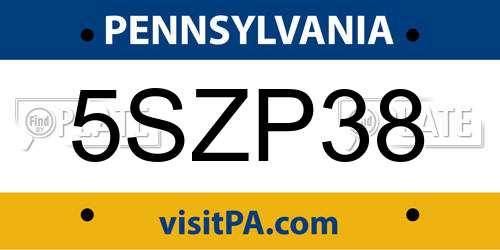 5SZP38 Pennsylvania License Plate