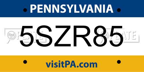5SZR85 Pennsylvania License Plate