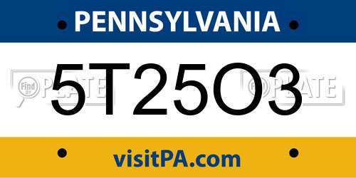 5T25O3 Pennsylvania License Plate