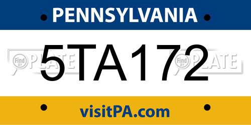 5TA172 Pennsylvania License Plate