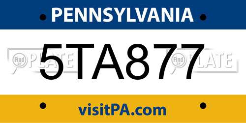 5TA877 Pennsylvania License Plate