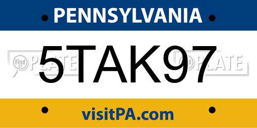 5TAK97 Pennsylvania License Plate
