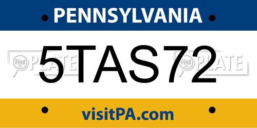 5TAS72 Pennsylvania License Plate