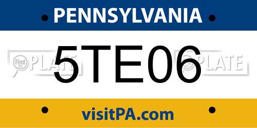 5TE06 Pennsylvania License Plate
