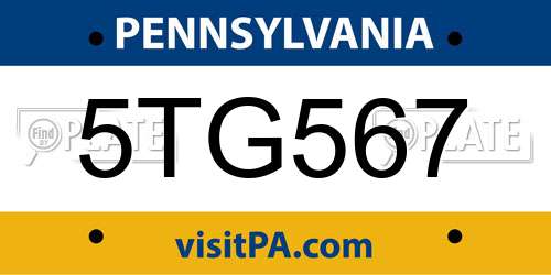5TG567 Pennsylvania License Plate